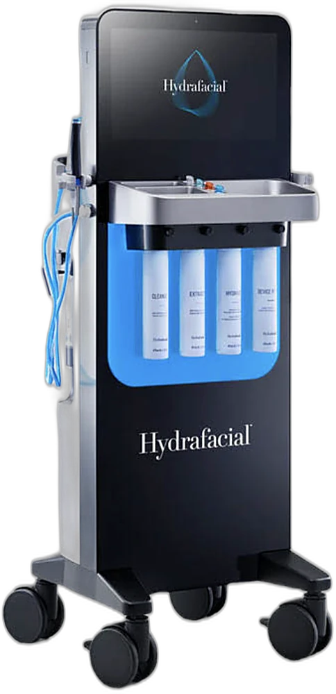 The genuine full-size Hydrafacial machine used at The Dew Bar, with its treatment tray and serum bottles
